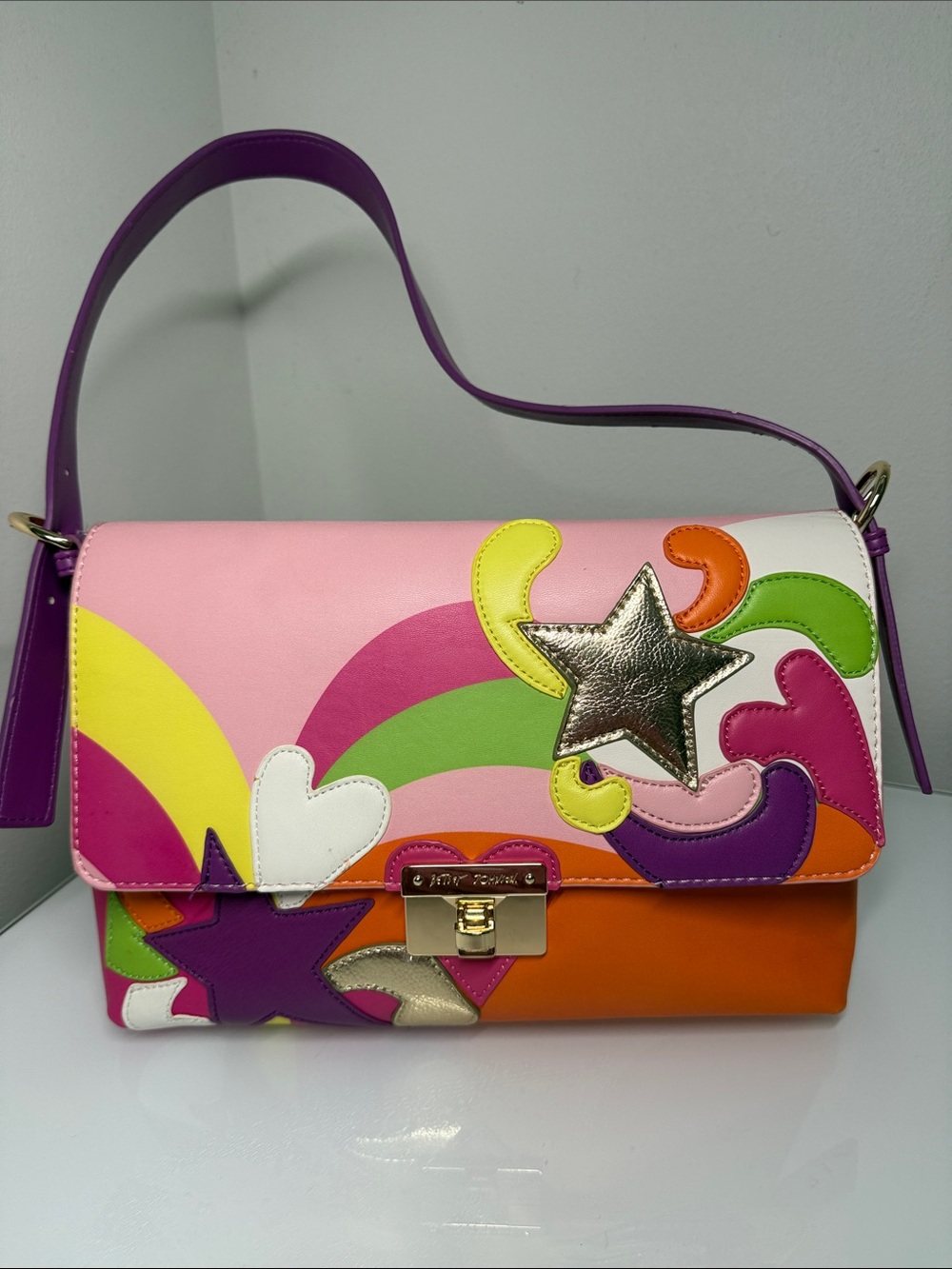 🩷 Betsey Johnson Groovy Hearts & Stars Multicolor Shoulder Bag Retro 70s ⭐️